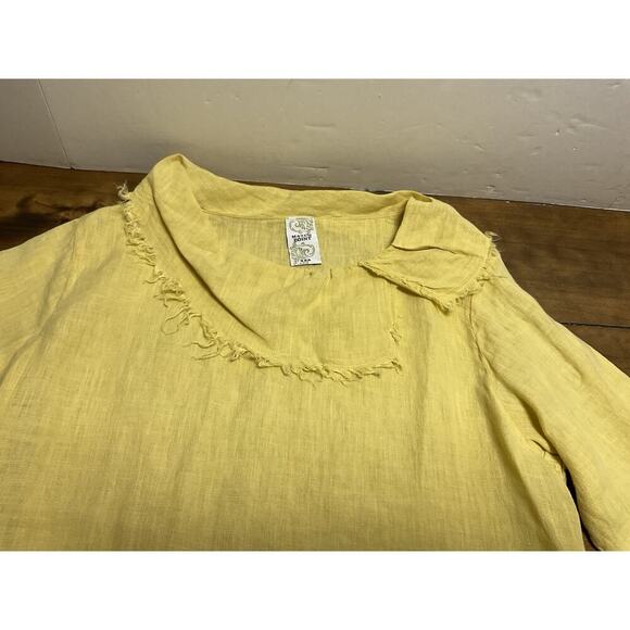 Match Point Yellow Linen Cowl Neck Pocket Tunic Top Womens Size Medium - Picture 3 of 10